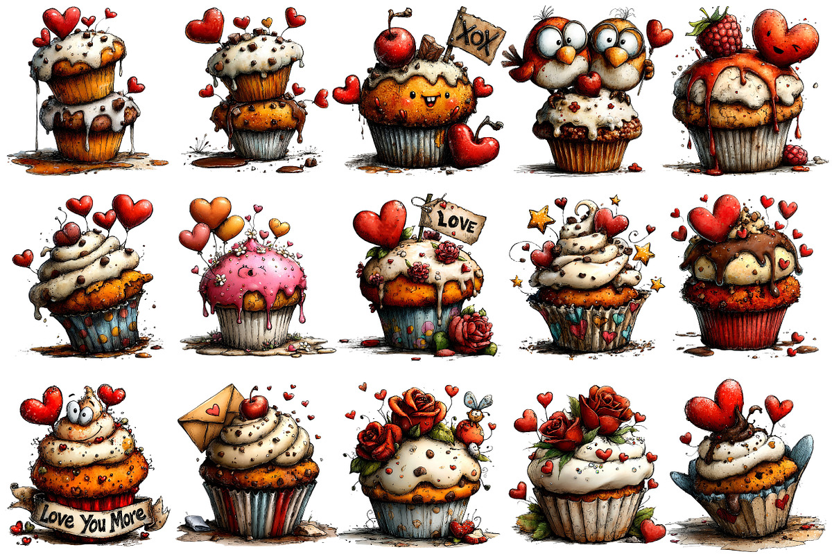 Whimsical Valentine Cupcake Clipart, an Illustration by OK Design (Photo 3 of 6)