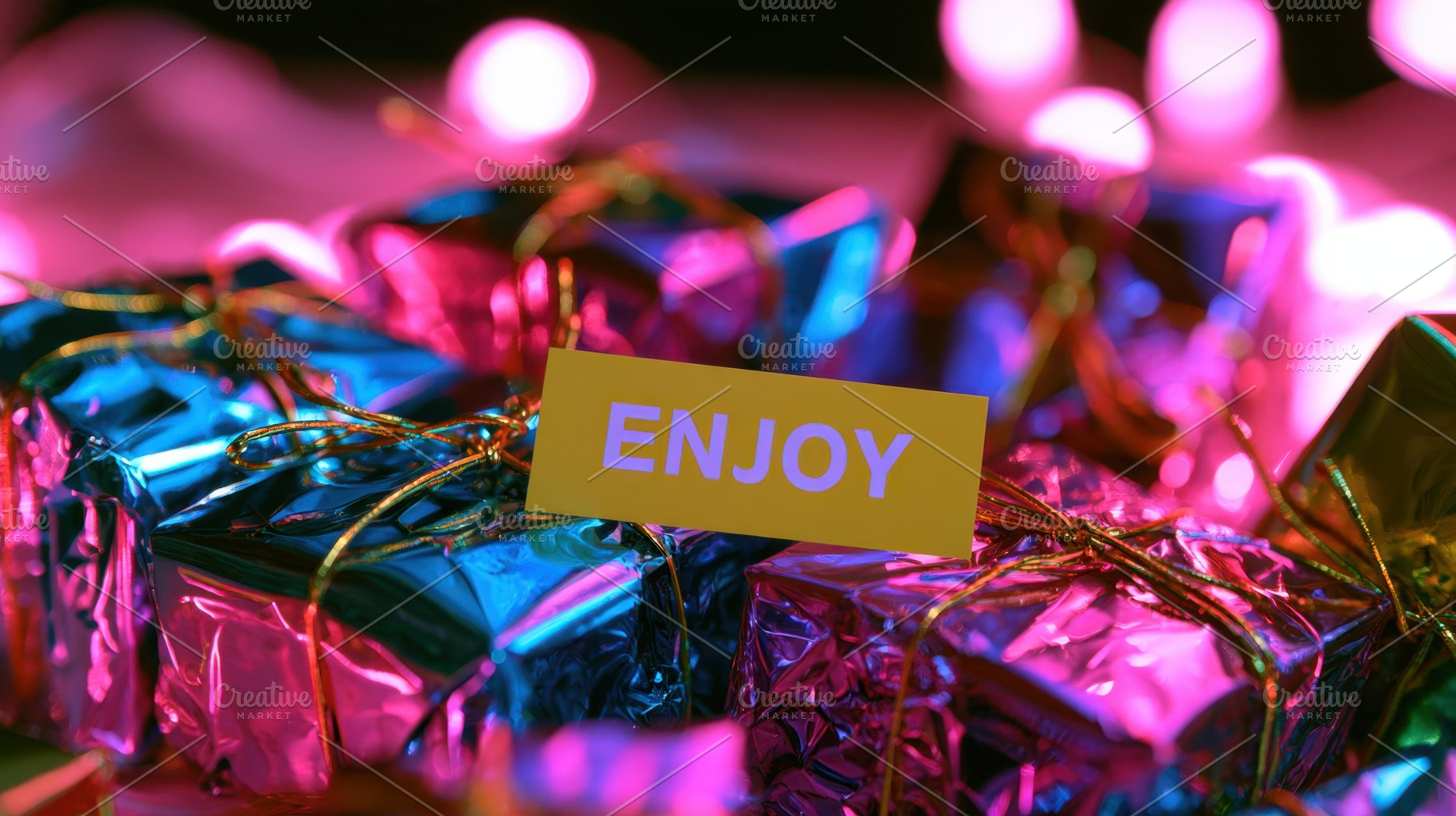 Festively wrapped gifts with tag, a Photo by Beautiful things