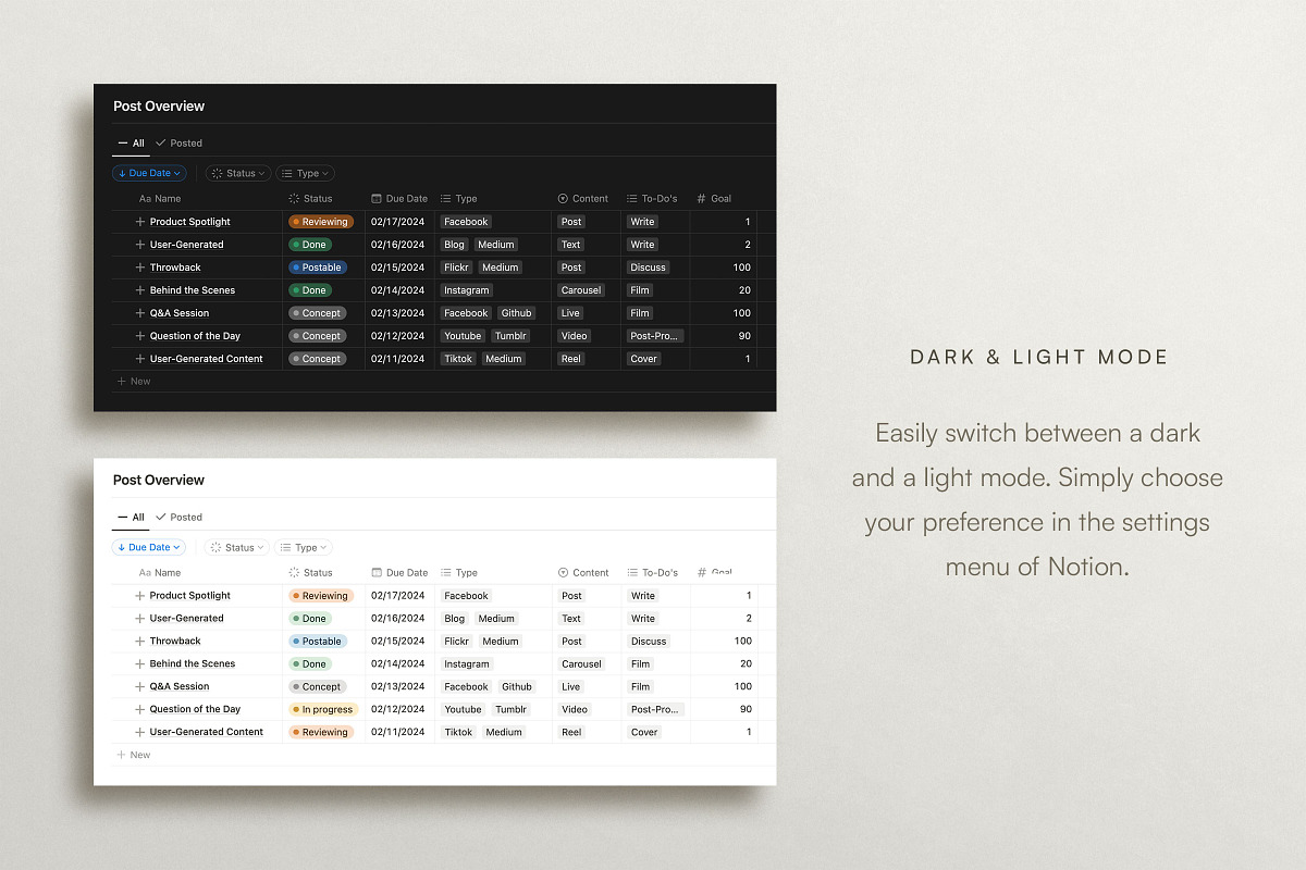 Notion Social Media Planner, a Social Media Template by Ruben Stom (Photo 6 of 7)