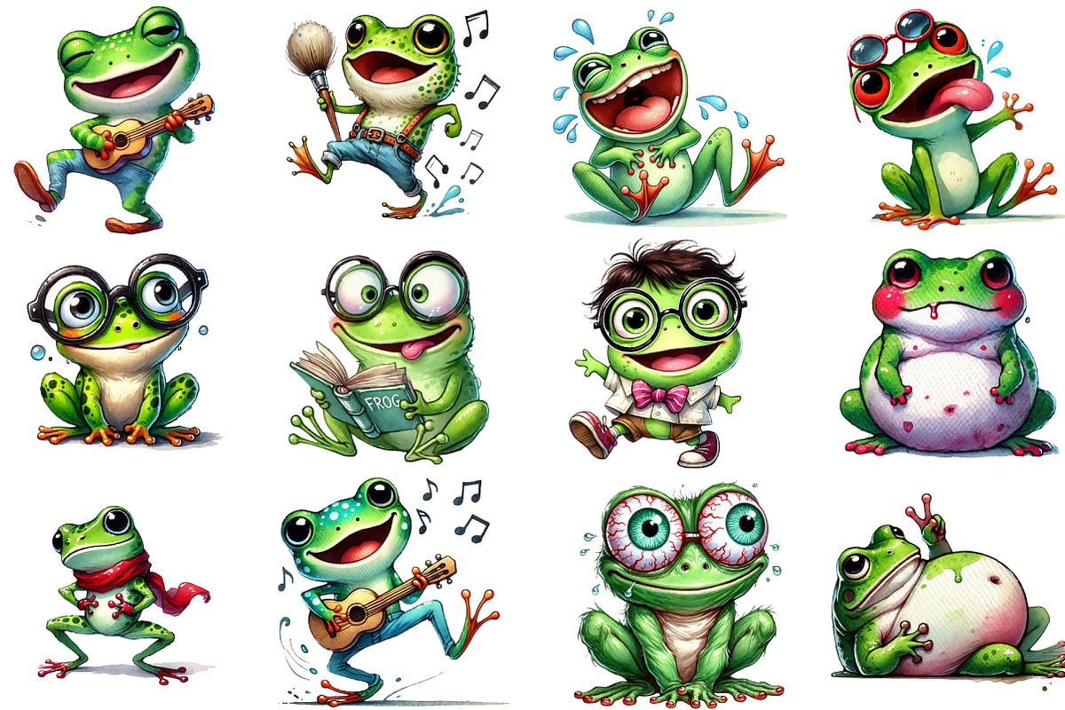 Cute Frog Clipart Bundle Funny Frog, an Illustration by Sublimation Artist (Photo 3 of 6)