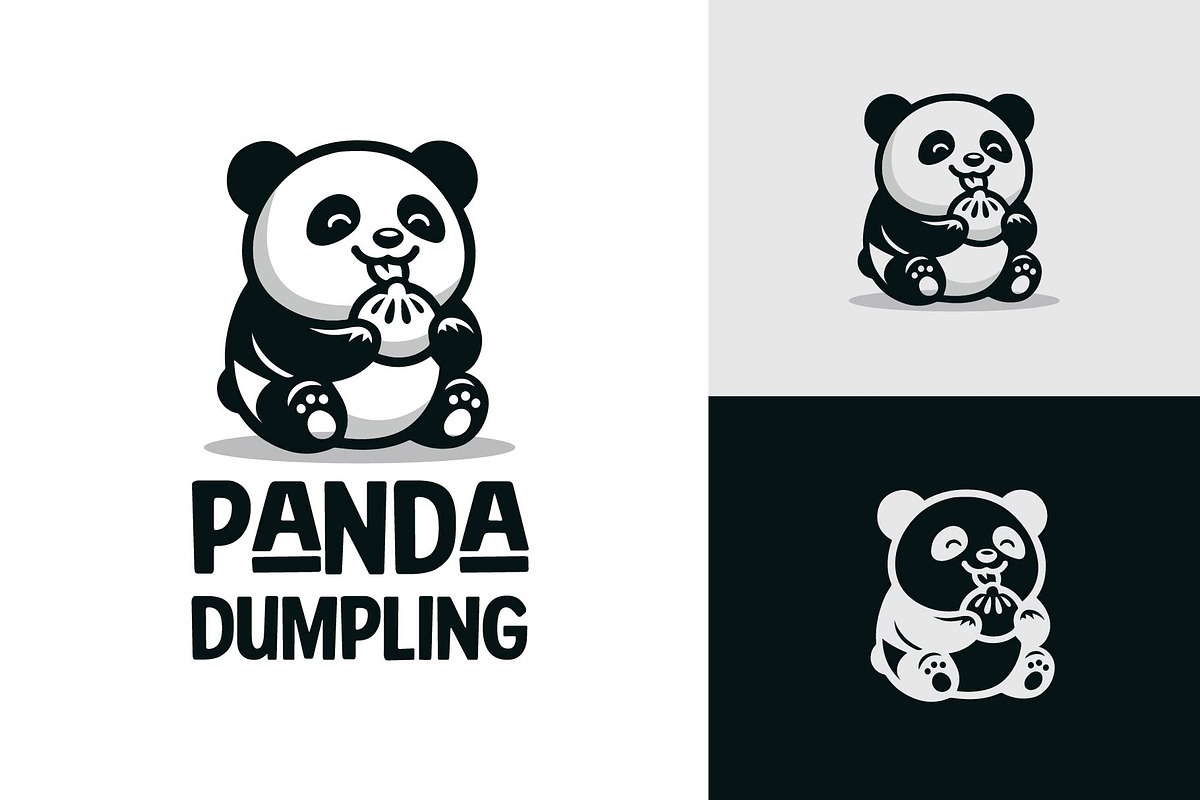 panda eating dimsum dumpling logo, a Branding & Logo Template by funpixel