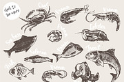 Set of hand drawn seafood and fish, a Food Illustration by TheMountBirdStudio (Thumbnail 2 of 2)