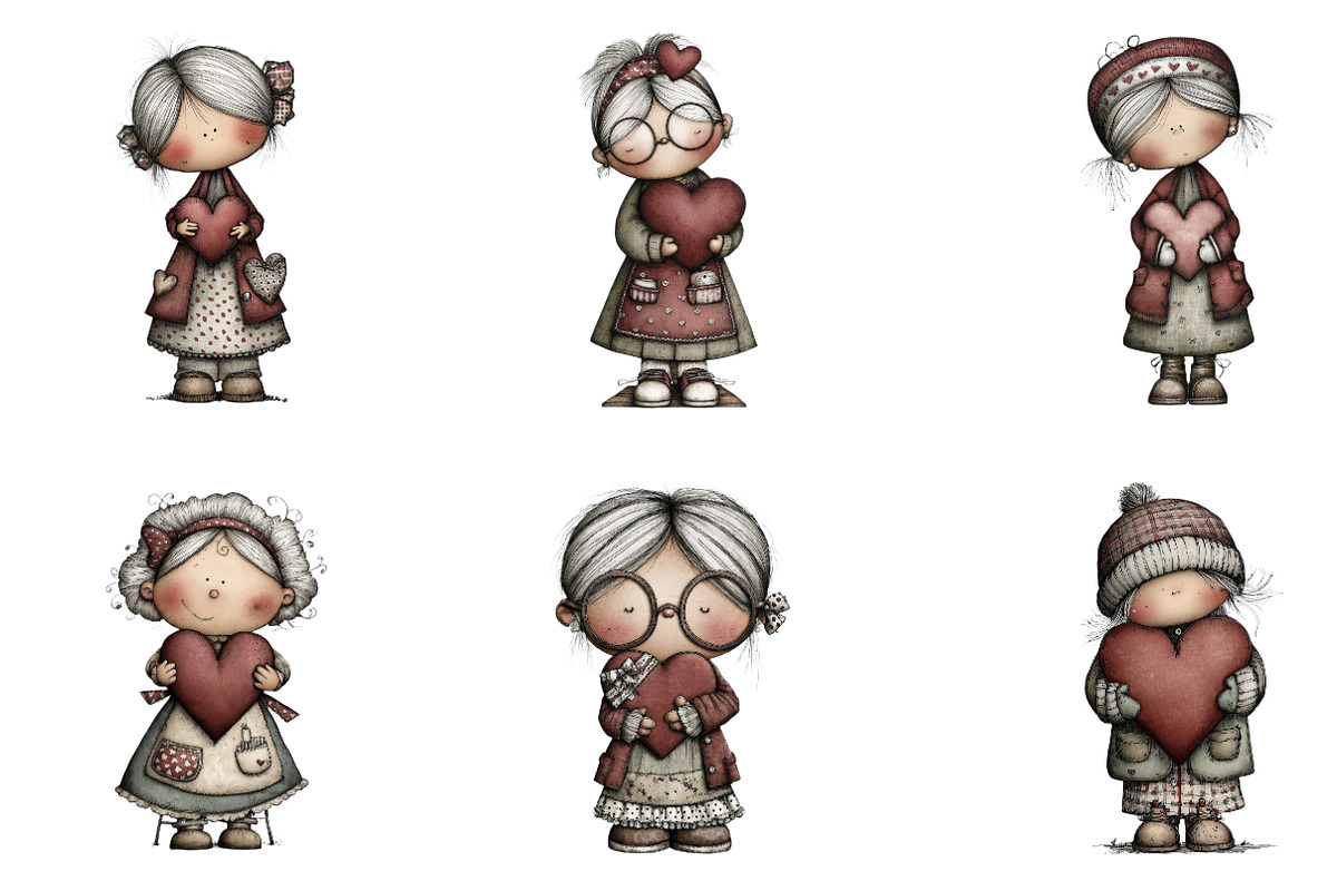 Whimsical Grandma Holding Heart Clip, an Illustration by designcity5 (Photo 2 of 5)