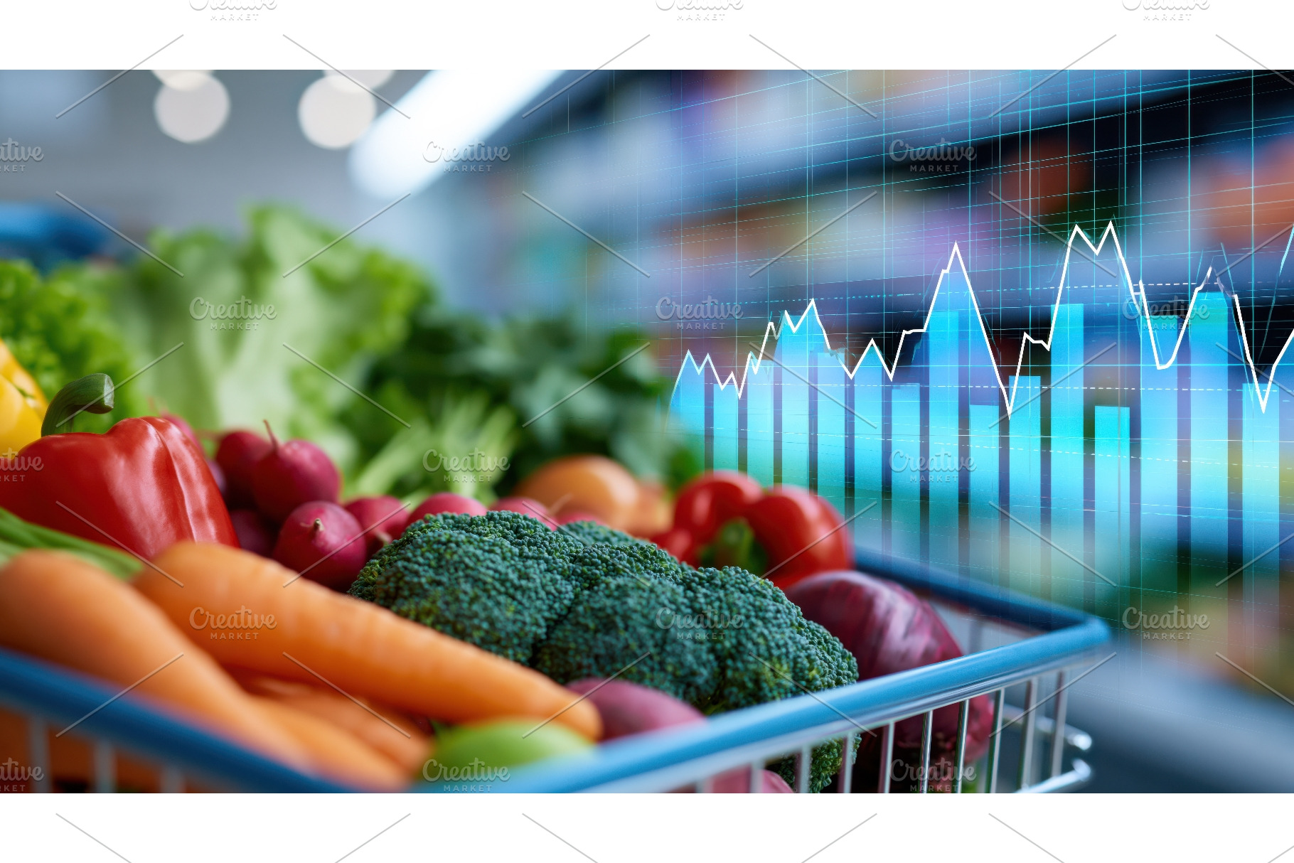 Shopping cart filled with fresh, a Business Photo by Lermont51