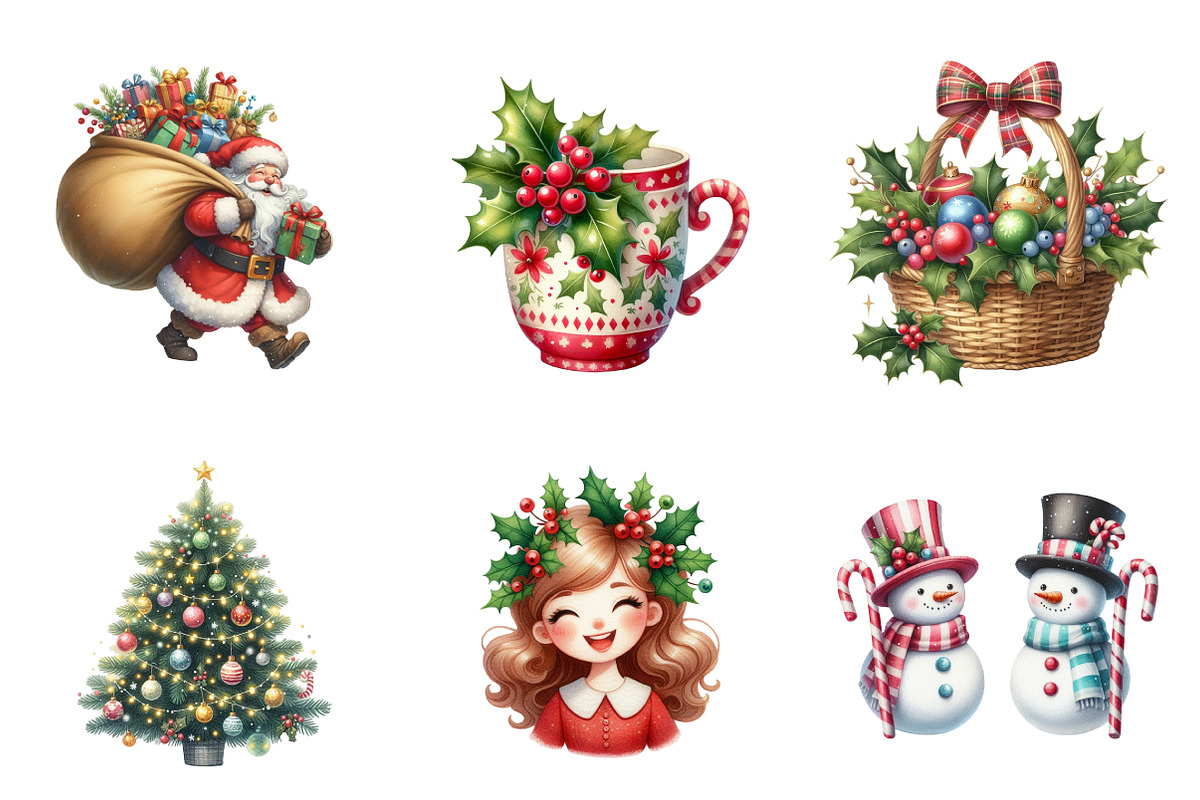 Watercolor Classic Christmas PNG, an Illustration by SinaCreation (Photo 3 of 7)
