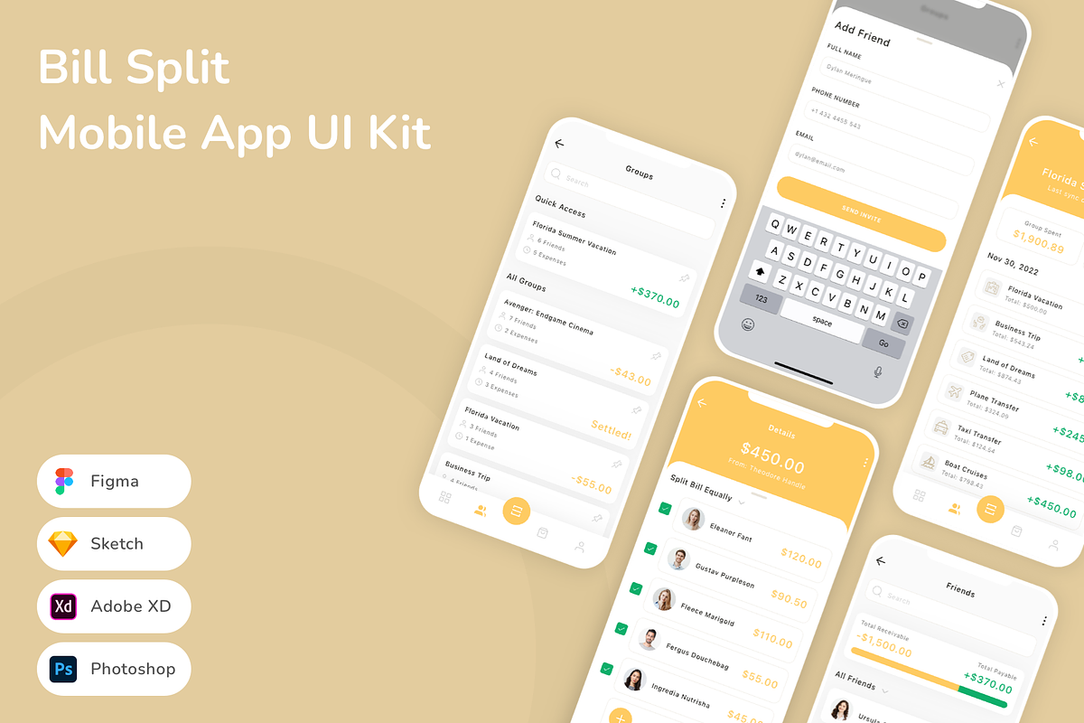Bill Split Mobile App UI Kit, an UI Kit Template by Betush
