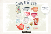 Watercolor Cups Mugs & Teapot, a Graphic by Bridgett Stahlman Design (Thumbnail 1 of 6)