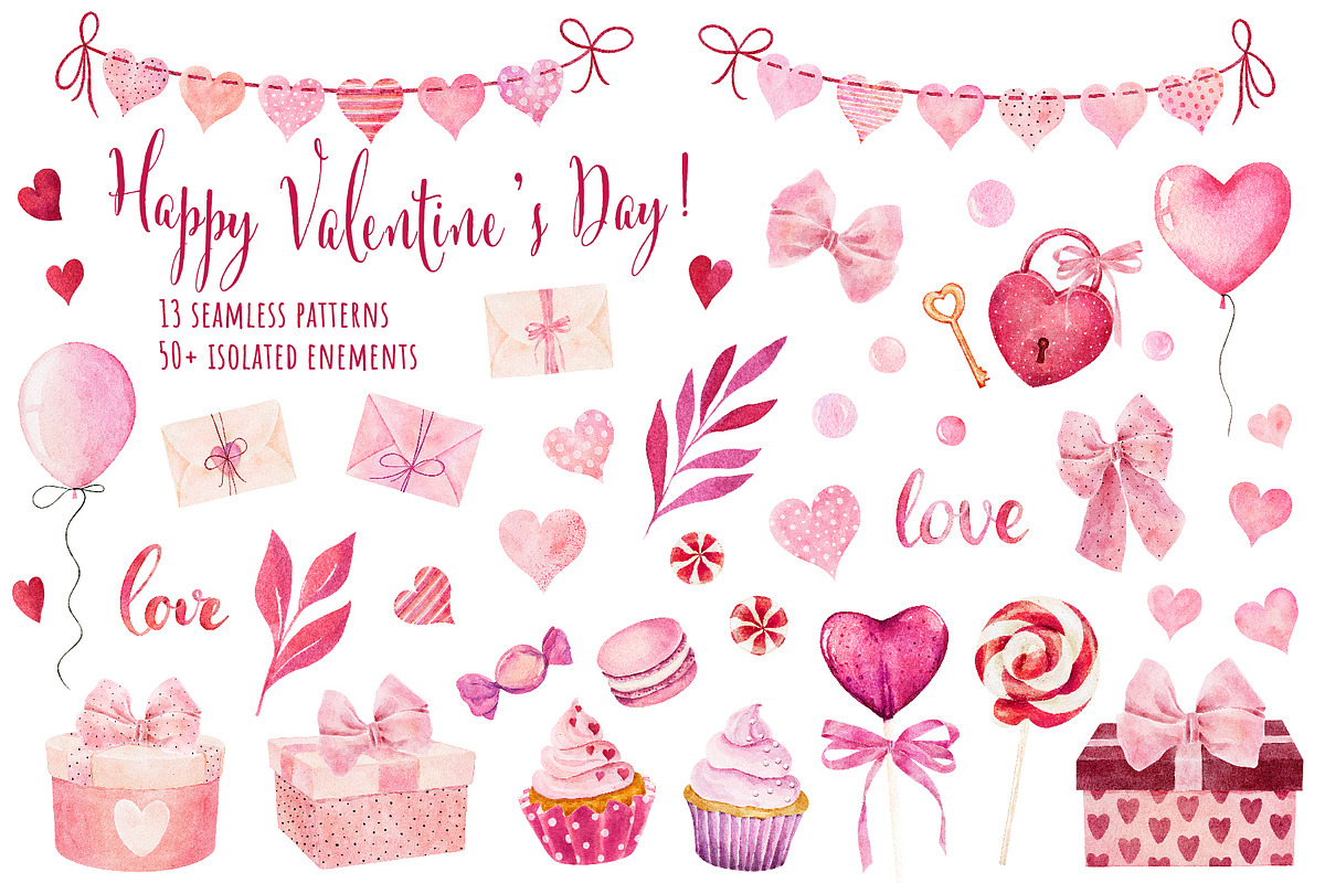 Big set for Valentine's Day., a Decorative Illustration by Nataliia Pyzhova (Photo 1 of 8)