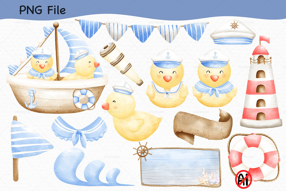 Nautical summer watercolor Clipart, a Seasonal Illustration by Vavavan Artwork (Photo 6 of 6)
