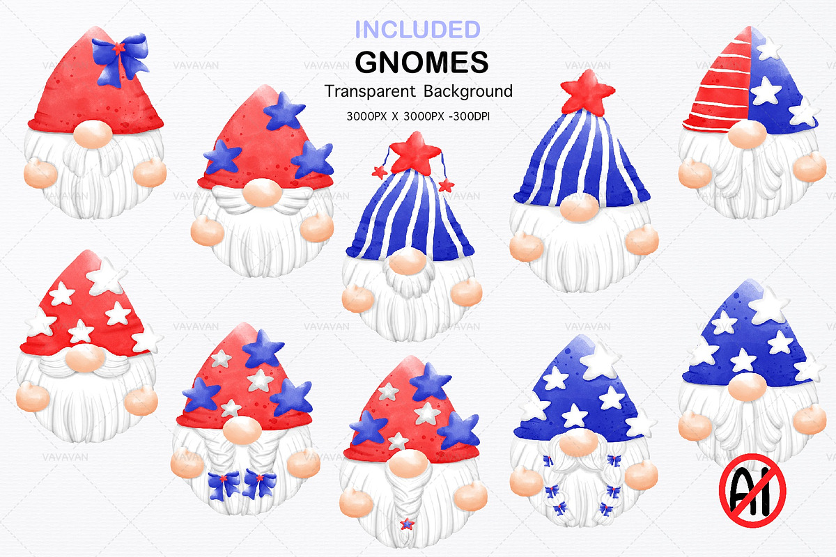 Gnome USA 4th of July watercolor, a Seasonal Illustration by Vavavan Artwork (Photo 3 of 5)