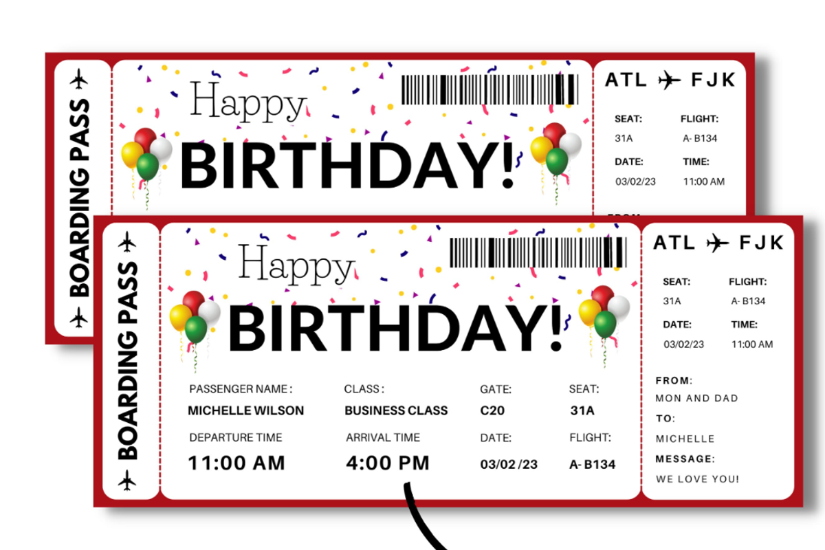 Happy Birthday Gift Boarding Pass, a Card Template by YasdeyDesigns (Photo 2 of 8)