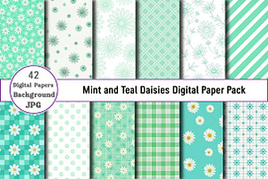 Mint and Teal Daisies Digital Paper, a Pattern Graphic by Wow Magic