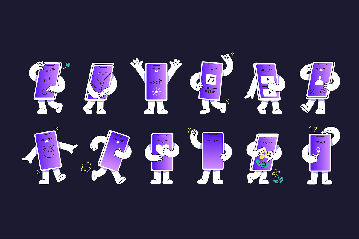 Mascot of mobile phone set, cards, a Technology Illustration by PaperTrident (Photo 1 of 4)