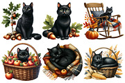 Autumn Black Cat Clipart, an Illustration by Pixels.Craft (Thumbnail 3 of 7)