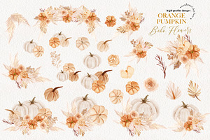 Orange Pumpkin Dried Floral Clipart