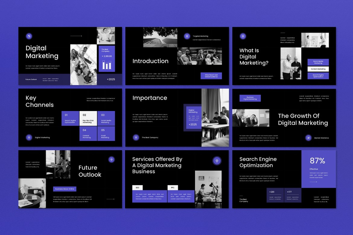 Black Digital Marketing Google Slide, a Presentation Template by graphicook (Photo 4 of 8)
