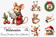 Funny Christmas Mouse Watercolor Cli, an Illustration by CrexoraLab (Thumbnail 1 of 5)