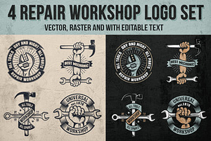 4 Repair Workshop Logo Set