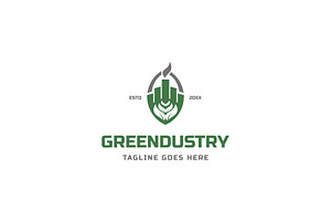 factory building with leaves logo, a Branding & Logo Template by ZHR Creative