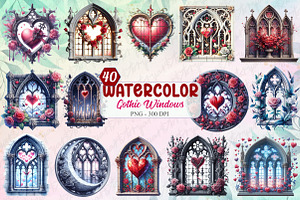 Watercolor Valentine Gothic Windows, a Graphic by designcity5