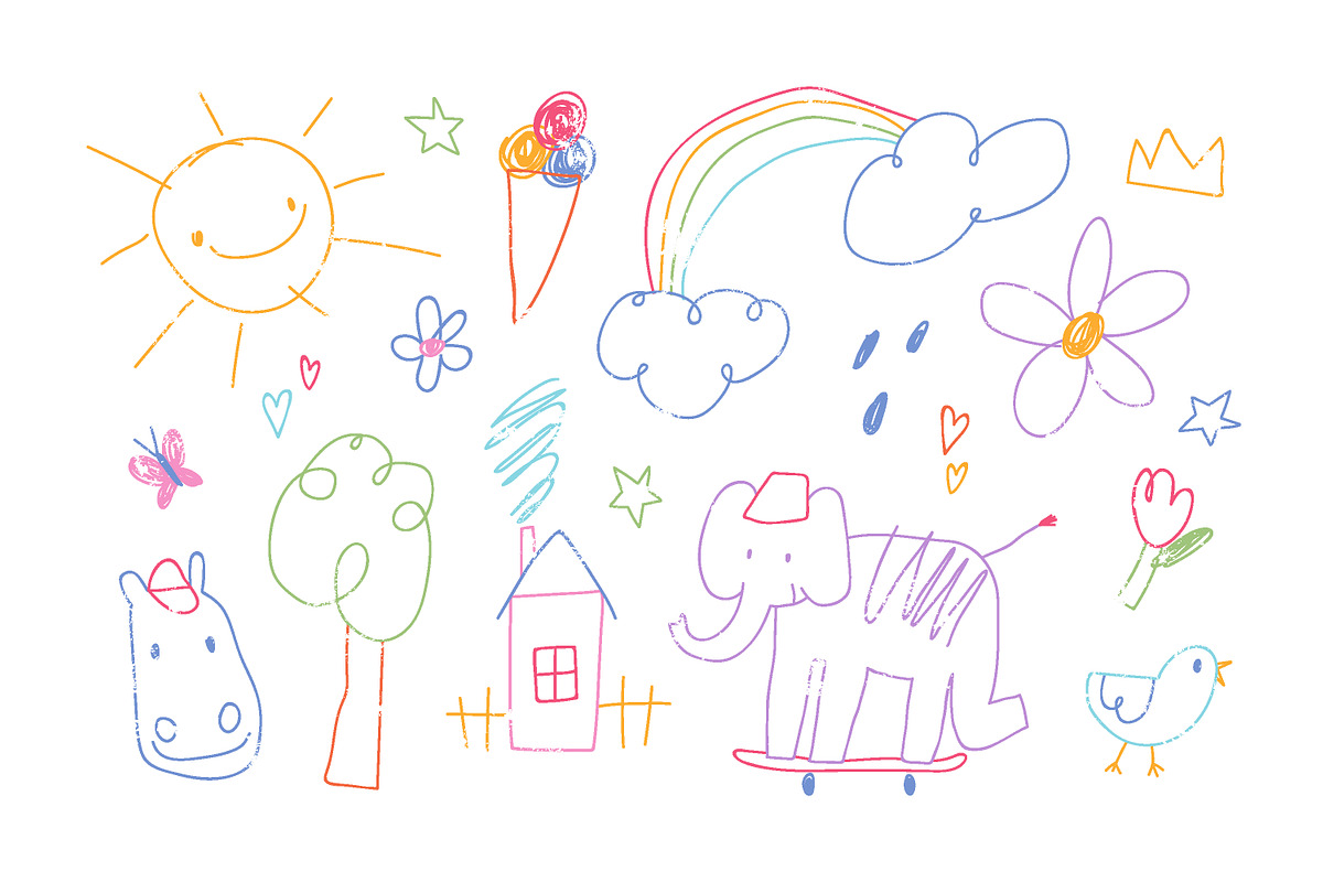 Kids doodle drawings, sketches set, an Object Illustration by Good Studio (Photo 2 of 6)