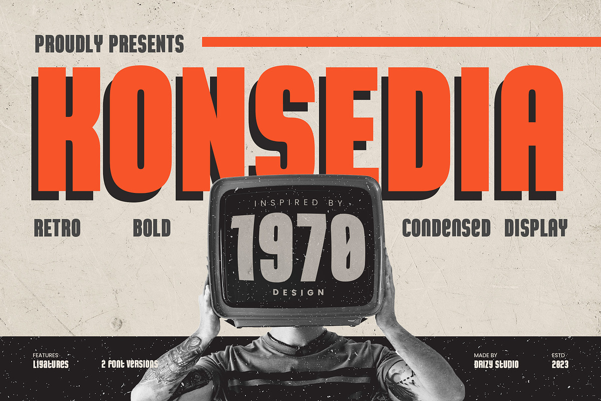 Konsedia - Retro Bold Font, a Sans Serif Font by Drizy (Photo 1 of 10)