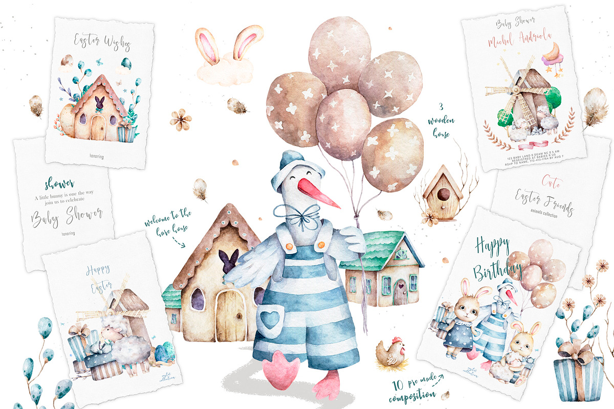 Happy Easter Spring Set, an Animal Illustration by Ann Art Houze (Photo 2 of 17)