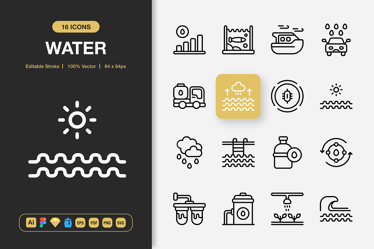 Water Icons, an Outline Icon by Spacepixel Creative (Photo 1 of 2)