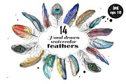 Watercolor hand drawn feathers, an Illustration by narinadraban (Thumbnail 1 of 3)