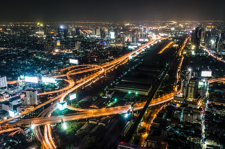 High view night scene of bangkok th containing city, cityscape, and night, an Architecture Photo by yongkiet jitwattanatam