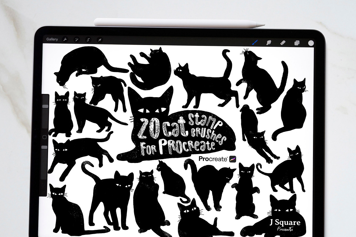 Black Cat Procreate Stamp Brushes, a Brush Add-On by JSquarePresents (Photo 1 of 5)