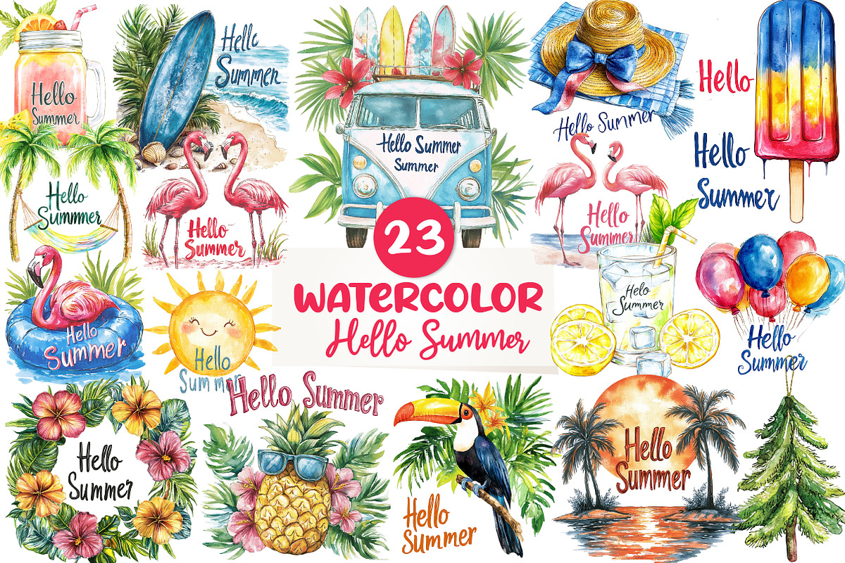 Hello Summer Clipart, an Illustration by CreationArt (Photo 1 of 5)