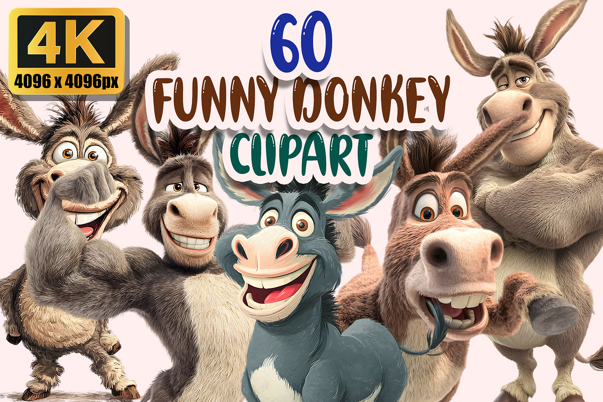 Funny Donkey Clipart PNG Bundle, a Graphic by M9 Design (Photo 1 of 8)