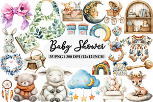 Baby Shower Boho Nursery Clipart, an Illustration by Daily.Designs