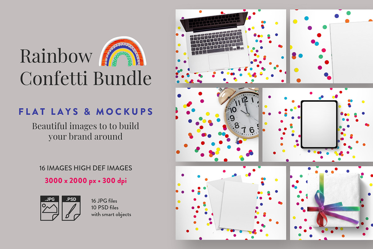 Rainbow Confetti Bundle, a Books & Magazine Mockup by Garlic Friday Design (Photo 1 of 4)