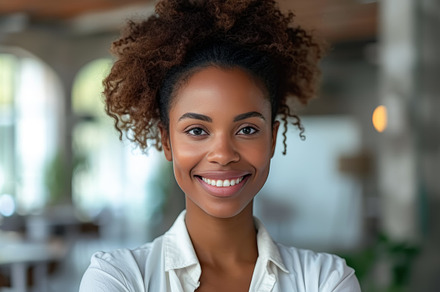 Woman Maitre with Welcoming Smiling, a Business Photo by angellodeco