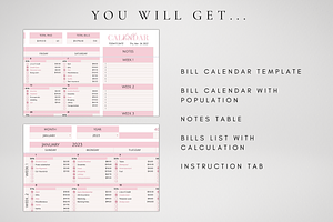 Digital Bill Calendar Spreadsheet