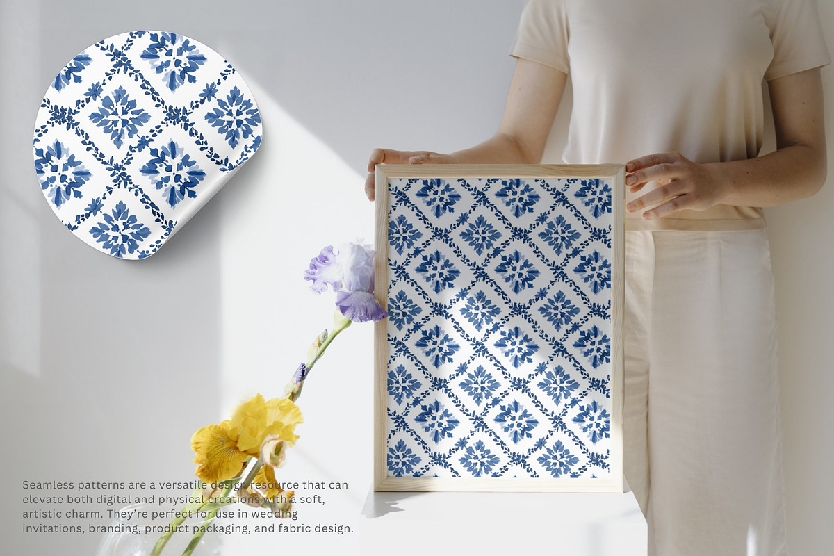blue tile seamless pattern, a Pattern Graphic by Pink Studio Art (Photo 4 of 5)