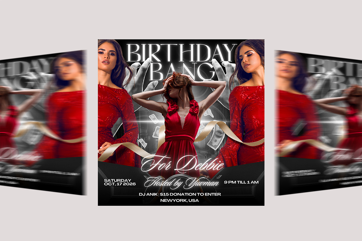 Glam Red Dress Birthday Bash Flyer, a Flyer Template by Posterfello (Photo 4 of 4)