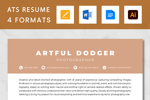 Photographer Resume Template, a Resume Template by ResumeInventor