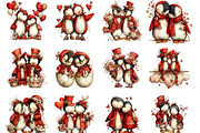 Whimsical Valentine Penguin Clipart, an Illustration by Designking (Thumbnail 2 of 5)