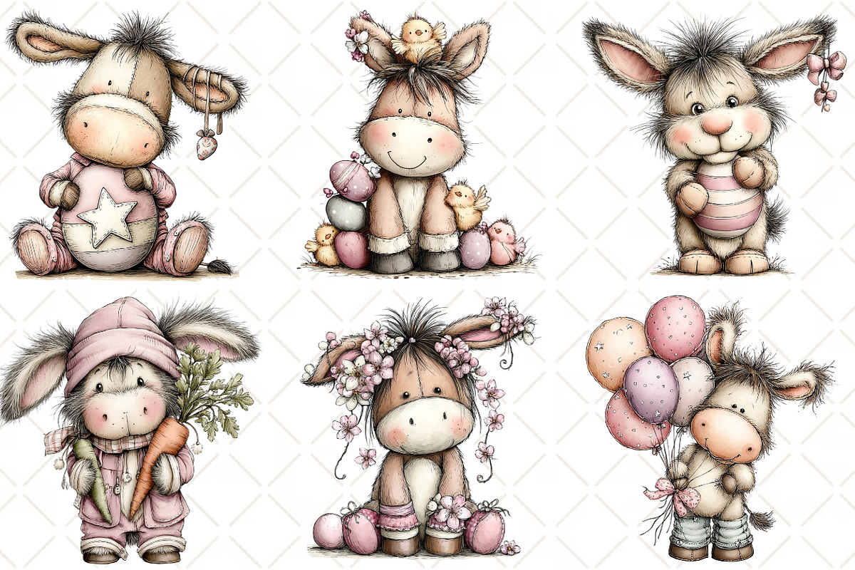 Whimsical Easter Donkey Clipart, an Illustration by Black Bird Studio (Photo 3 of 6)
