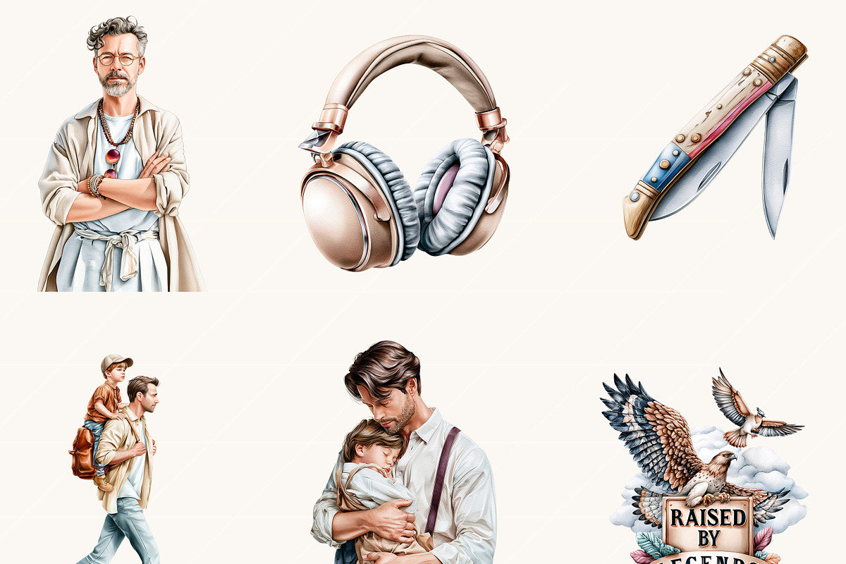 Watercolor Father & Kids Clipart, a Person Illustration by BusyDaydesign (Photo 5 of 9)