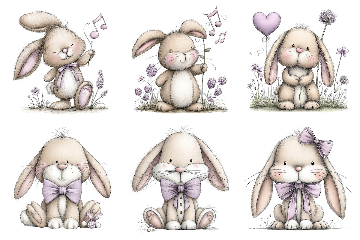 Whimsical Bunny Clipart, an Illustration by Pixels.Craft (Photo 4 of 5)