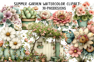 Summer Garden Watercolor Clipart, an Illustration by Daily.Designs