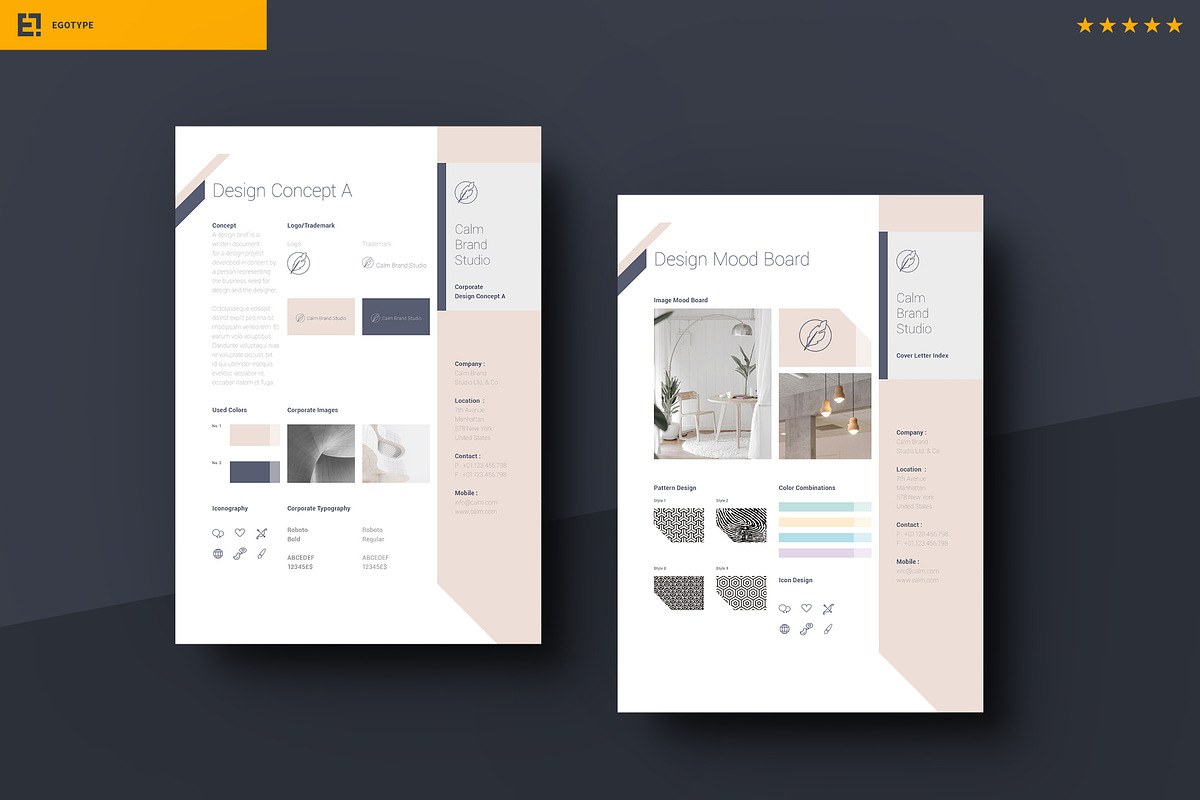 Calm Concept Design Mood Boards, a Stationery Template by Egotype (Photo 6 of 9)