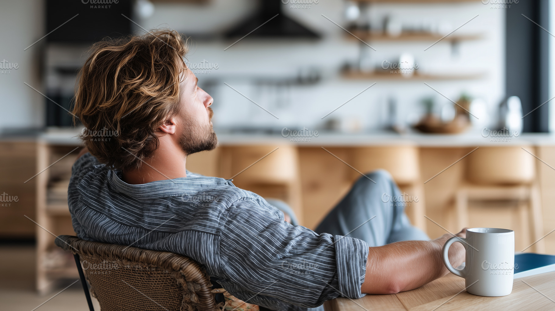 Relaxed man sitting at home with, a Person Photo by MistyDay