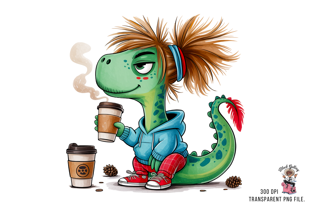 Dinosaur with Coffee PNG Bundle, a Graphic by Clipart Studio (Photo 3 of 12)