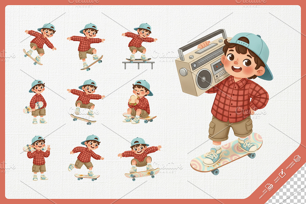 Playful Skateboard Kid Character, a Sport Illustration by Gohsantosa (Photo 3 of 4)