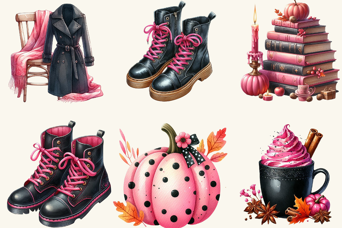 Pink and Black Autumn Clipart, a Work Illustration by cherrydesign (Photo 3 of 3)